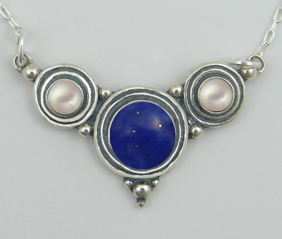 Sterling Silver Necklace Lapis Lazuli And Cultured Freshwater Pearl